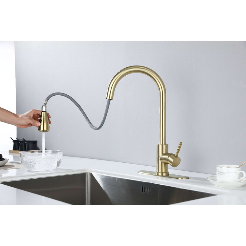 Robinet de cuisine avec douchette extractible, Or brossé