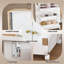 Table de machine à coudre pliable de 57,5 po avec roulettes verrouillables, station de bricolage avec tablettes, bacs et armoire, armoire de couture réglable pour la maison, la chambre à coucher et la salle de bricolage (blanc)