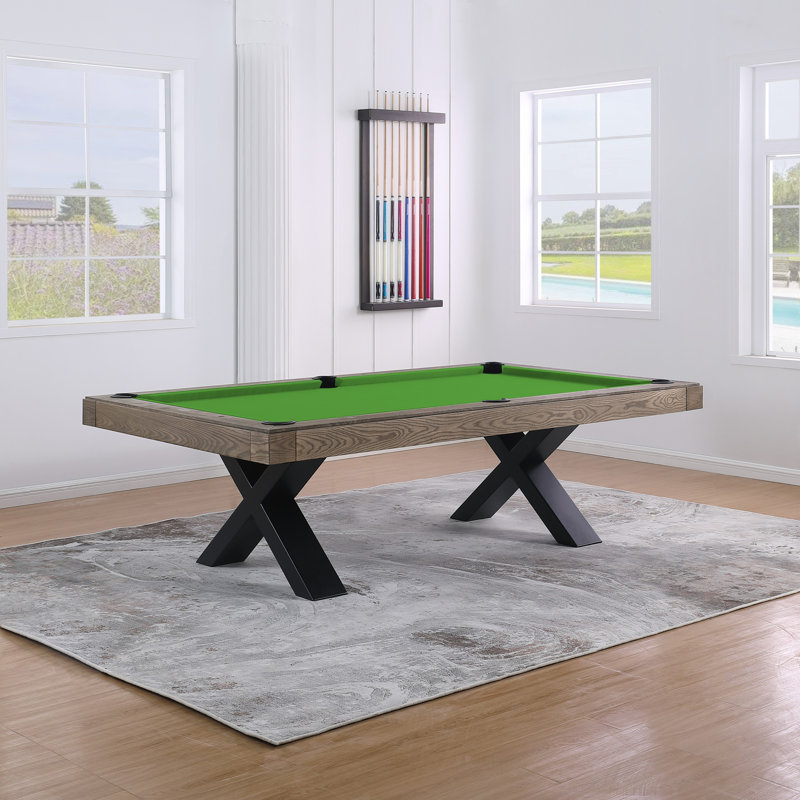 Table de billard en ardoise 8 pi Texas II avec pieds en acier, Vert pomme, Distressing Vintage Ash