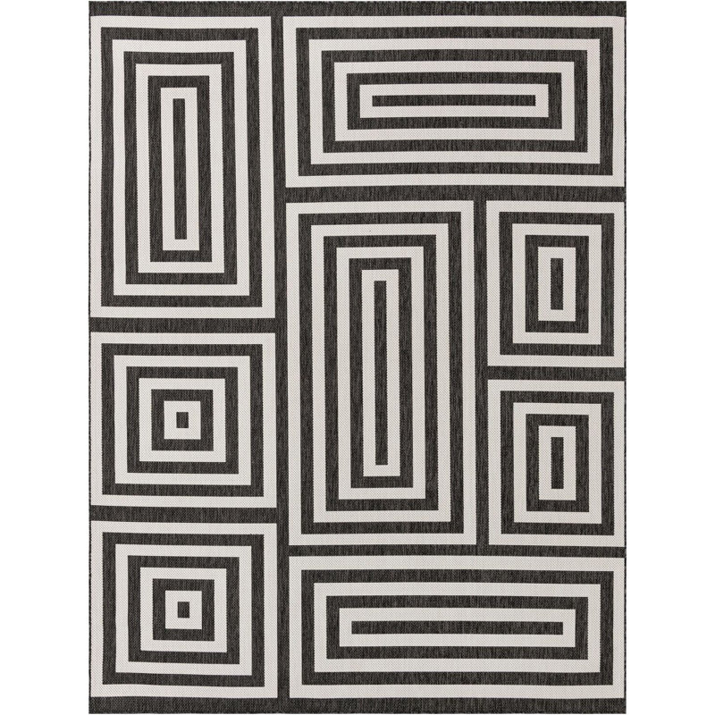 Contemporary Bello Area Rug Black and White Color, Rectangle 9' x 12'
