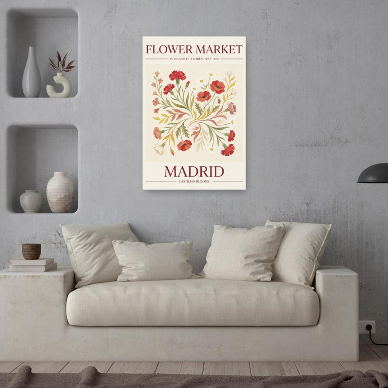 Madrid Flower Market Classic Rustic Traditional Carnation Daisy Poppy Flower Nature Wall Art Print 1 Piece Wrapped Canvas Wall Art