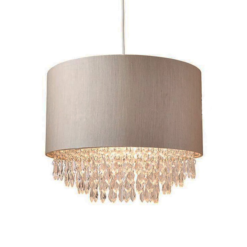 Waverly 35cm H Cotton Drum Pendant Shade ( Uno ), Cream/Silver