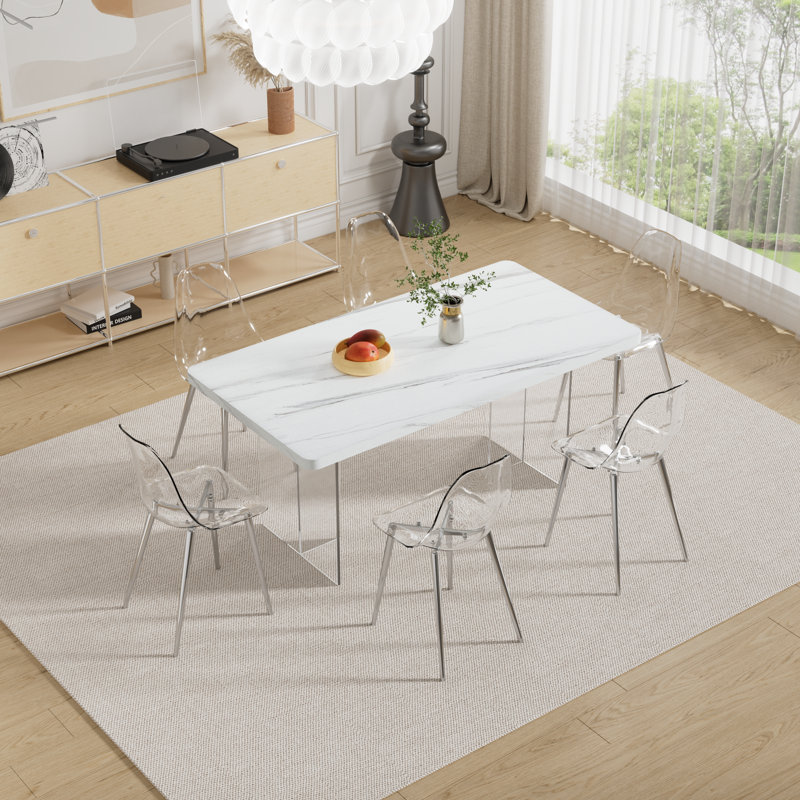 Ensemble de salle à manger rectangulaire L 67 po x l 35,4 po Larmar, Marbre blanc, Argent