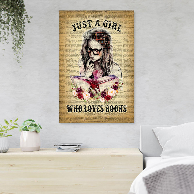Fille lisant des livres - Just A Girl qui aime les livres - 1 pièce, impression d'art graphique rectangulaire sur toile tendue