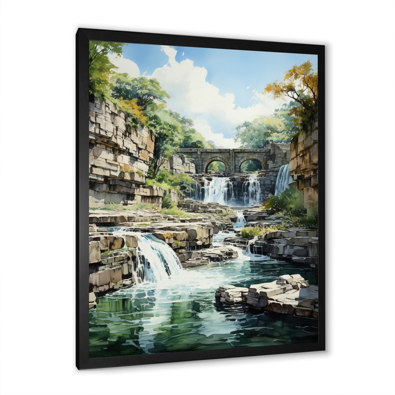 Barrage majestueux, cascade impressionniste - paysage urbain, art mural, Cadre photo noir, H 40 po x l 30 po x P 1,5 po