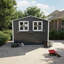 Remise de rangement extérieure en métal de 6 pi x 9 pi avec fenêtre et support à fleurs, remise à outils verrouillable à deux portes, remise de jardin imperméable et imperméable pour patio-129242025