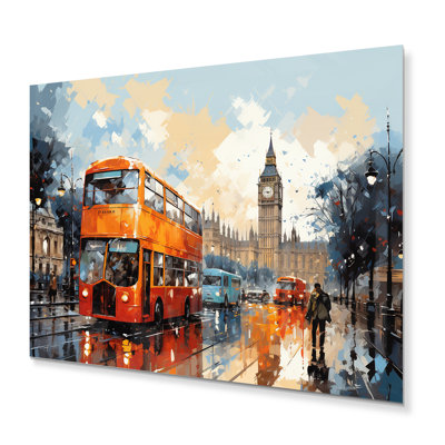 «Red Beige City London Popart I - Cityscapes», reproduction d'art sur métal