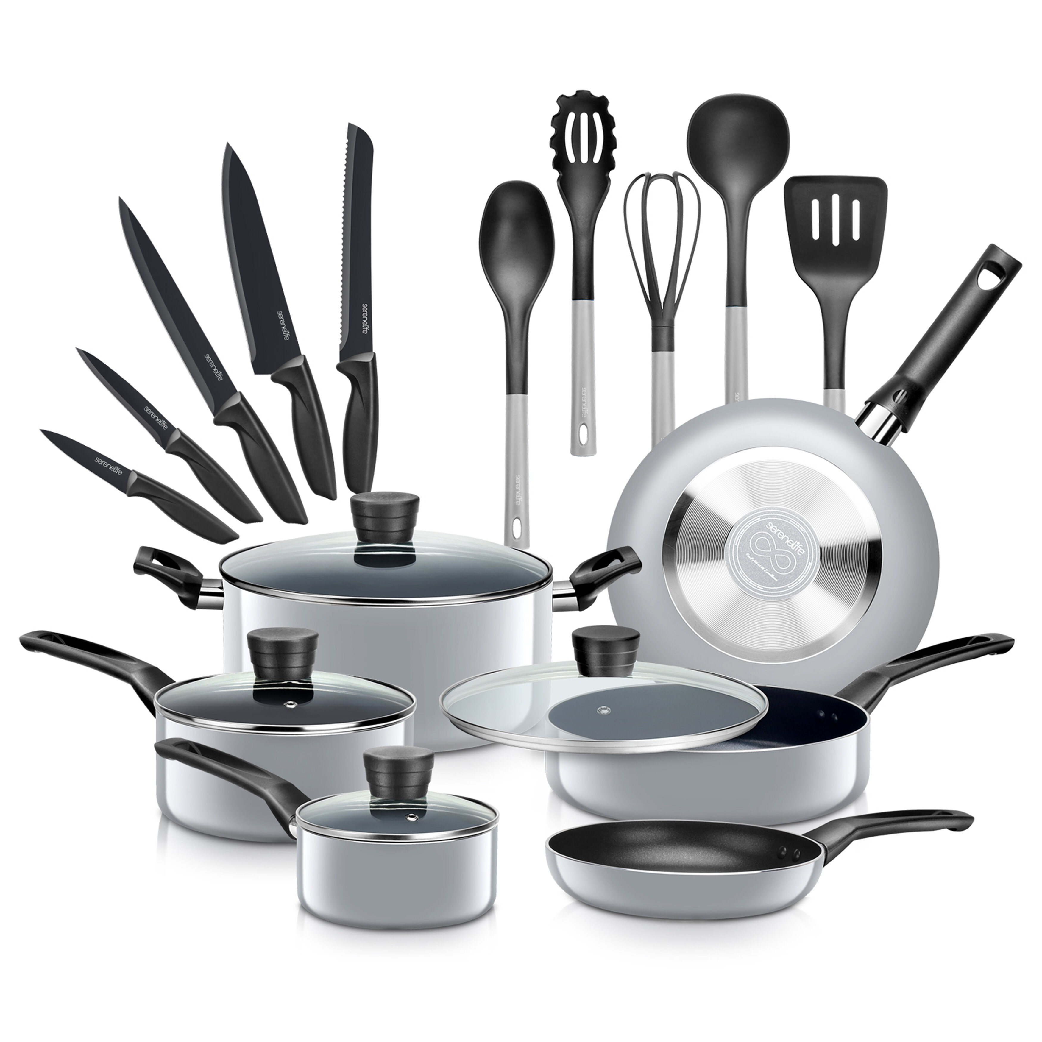 NutriChef 20 - Piece Non-Stick Aluminum Cookware Set & Reviews