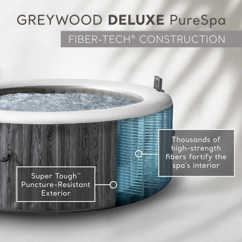 Intex PureSpa Greywood Deluxe Spa Set, 170 Bubble Jet Hot Tub with Cover, 85 x 28 Inch