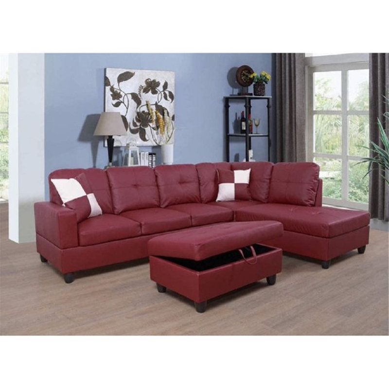 Brendon Upholstered Sectional, Right Hand Facing, Black Faux Leather