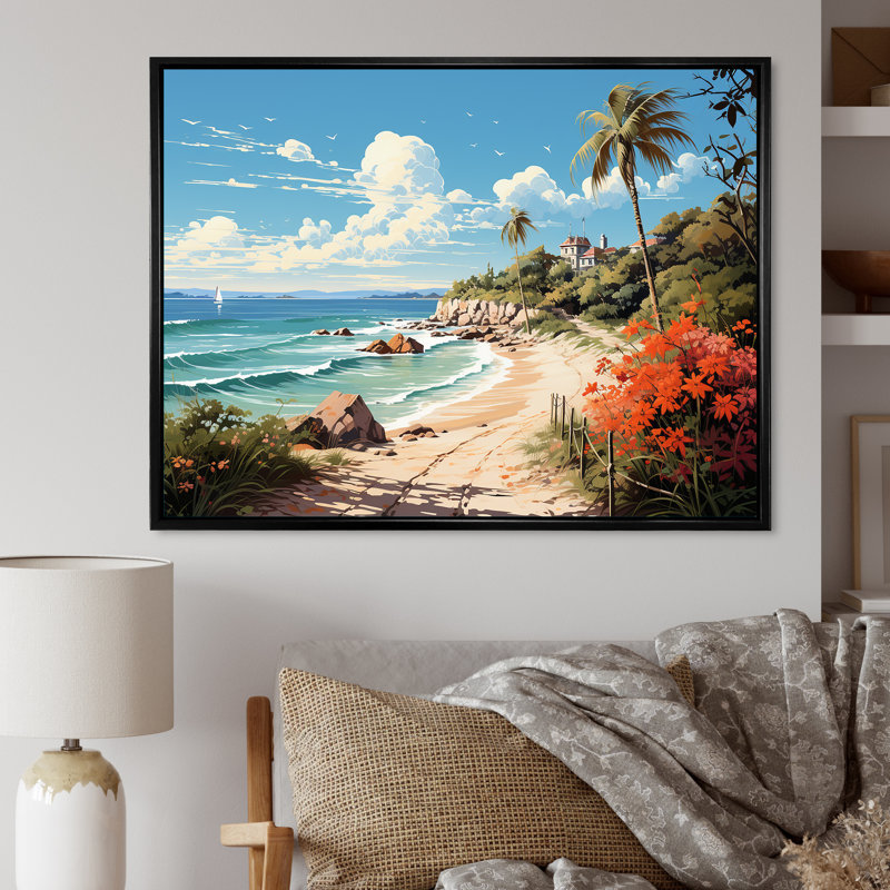 Impression sur toile Turquoise Seaside Trek III, Cadre flottant noir, H 24 po x l 32 po x P 1 po
