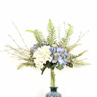 Arrangement floral de baies d'hortensia artificiel de 24 po pour vase de remplissage, branche de feuillage de fougère de verdure de campagne, long bouquet floral en vrac pour la fête de mariage