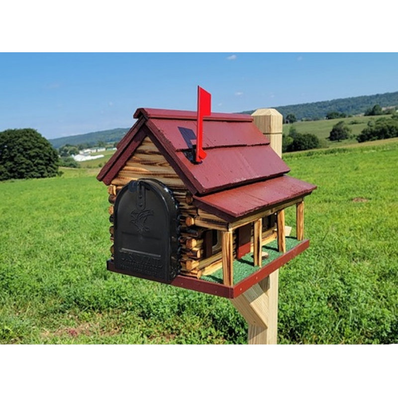 Amish Log Cabin Mailbox, Handmade, Red