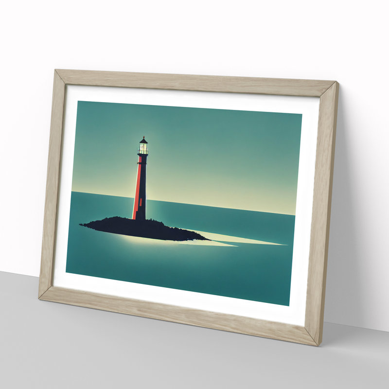 Excellent Lighthouse - Single Picture Frame Painting, 25cm H x 34cm W x 2cm D, Oak