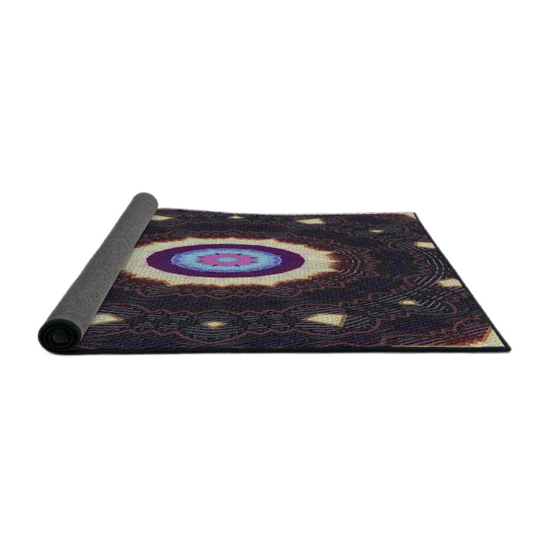 Laine faite à la machine et polyester noir/bleu/beige Tapis décoratif, Rond 6 pi