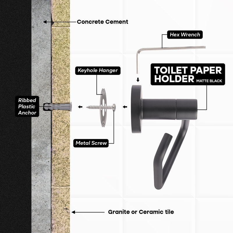 Porte-papier hygiénique, porte-papier essuie-tout mural, installation à faire soi-même, finition noir mat, Noir mat