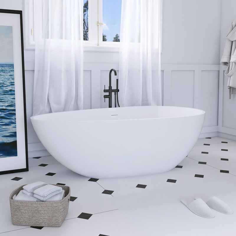 66.9 Inch Freestanding Solid Surface Soaking Bathtub