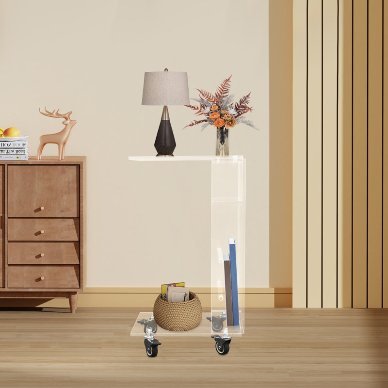 C-Shaped End Table For Small Spaces13.78(W)*11.81(D)*23.62(H)In, Clear