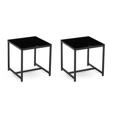Black Glass Night Stand,MDF Sidetable, Small Tea Table, Sofa Table With Metal Leg