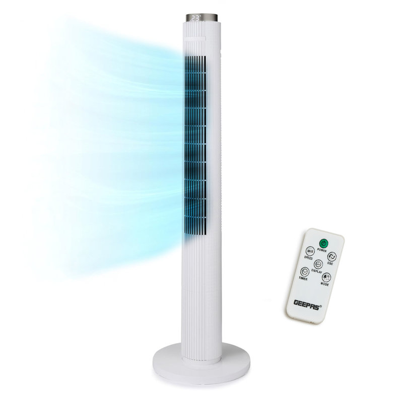 GEEPAS 46" Tower Fan with Remote Control 12H Timer 45W, White