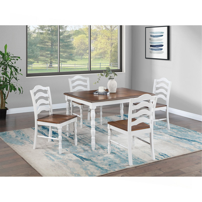 White 5-Pcs Dining Set Dining Table Chairs Unique Legs Natural Wood Grain Look Top Kitchen Table