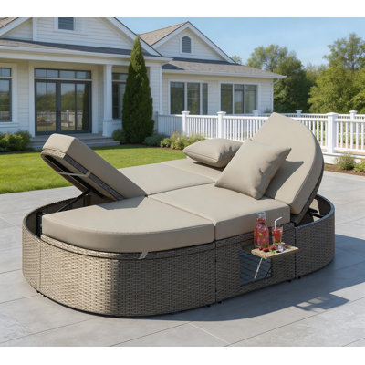 Carrboro Light Gray PE Rattan Outdoor Daybed With Dual Adjustable Backrests & Side Trays