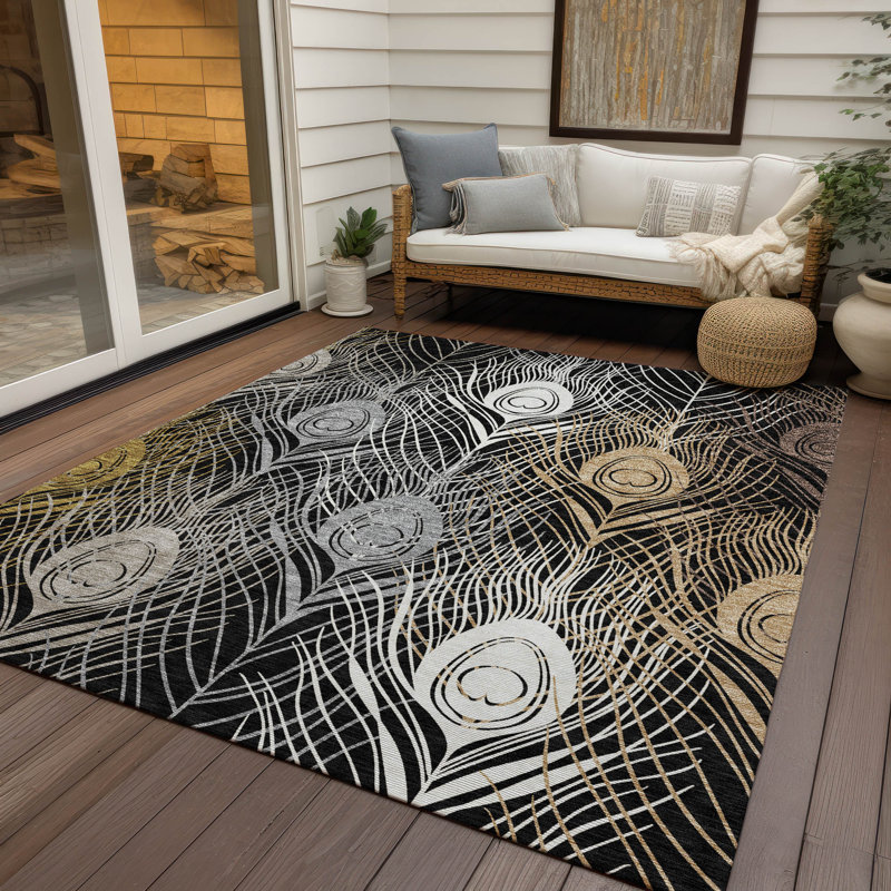 Machine Washable Indoor/Outdoor Jenning ACN2273 Floral Rug, Rectangle 3' x 5'