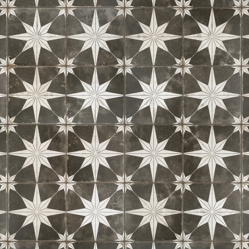 Kings 18" x 18" Ceramic Wall & Floor Tile, Charcoal/White