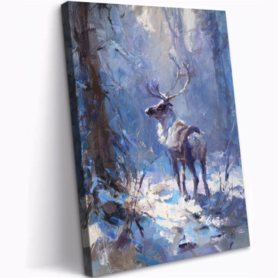 Art mural sur toile grand cerf de Noël d'hiver, affiche abstraite forêt enneigée, photo de cerf ELK, peinture de scène d'hiver pour le salon, décoration murale pour la maison de chambre à coucher, œuvre d'art prête à être suspendue, 24 po x 36 po