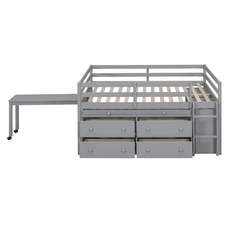 Higinia Kids Loft Bed with Drawers, Full, Gray