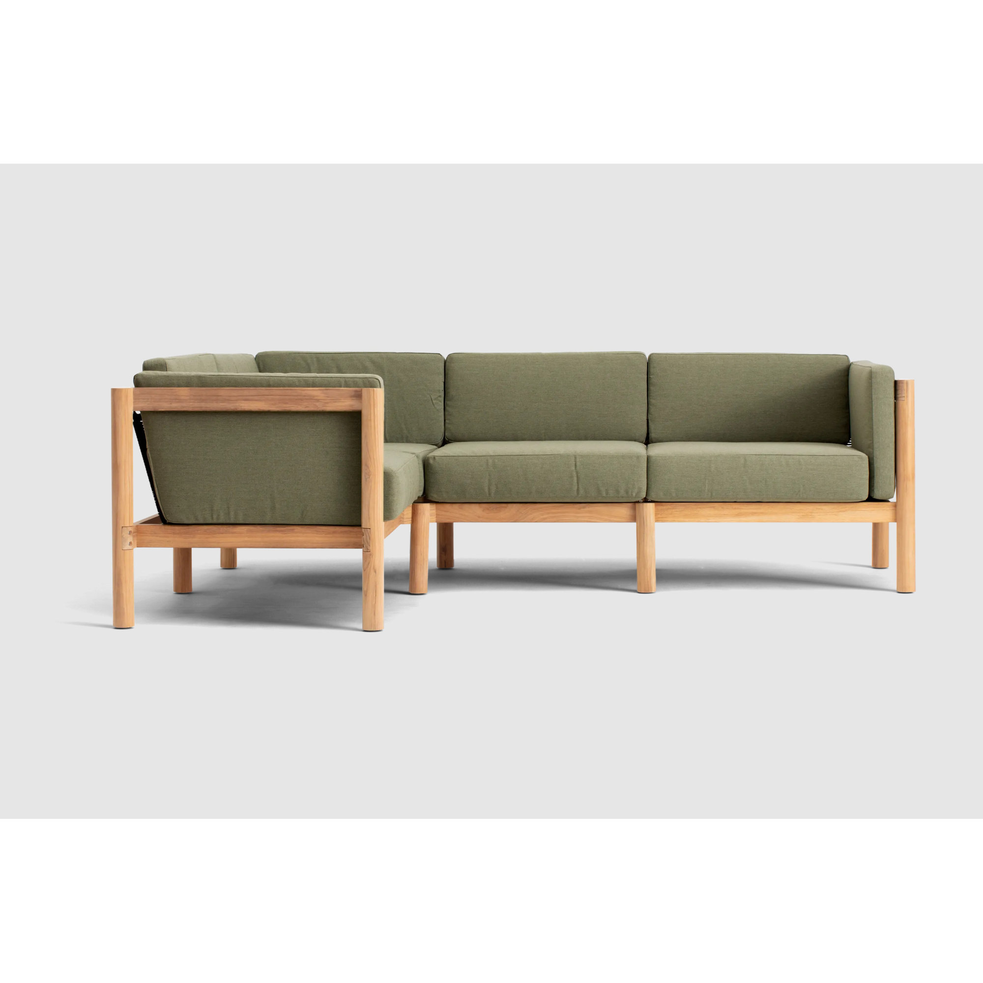 Haven 4-Piece Teak Outdoor Sectional With Sunbrella Cushions In Graystone, 4, Sunbrella Leaf