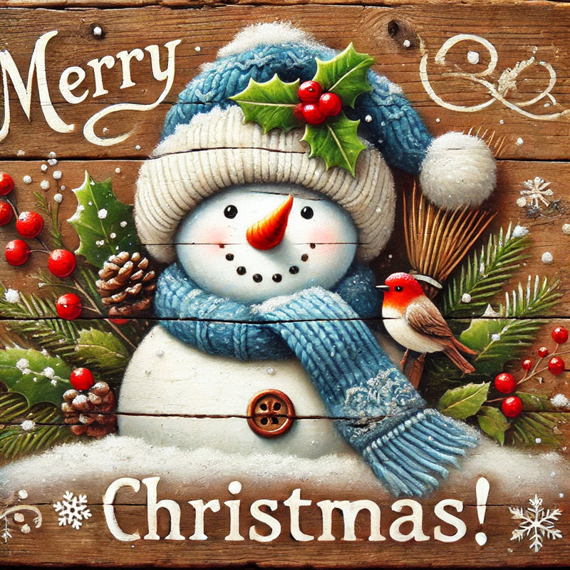 «Rustic Woodland Snowman and Bird Christmas», reproduction d'art sur toile, H 20 po x l 20 po x P 1,5 po