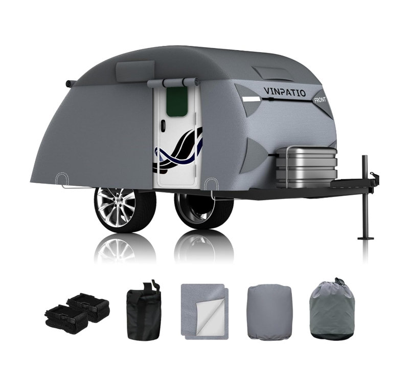 Housse pour camping-car Teardrop, convient aux remorques, housse de camping robuste à 7 couches, H 5 pi x l 5 pi x P 10 pi