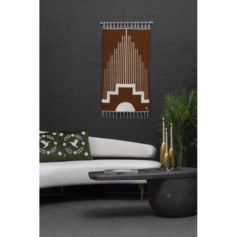 Centro Sheep Wool Handwoven Tapestry, Aged Bronze Wall Mount, Terracota & Ivory, Ivory/Terracota