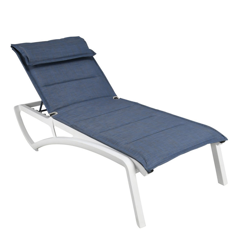 Grosfillex Sunset Comfort Aluminum Chaise Lounge, Blue/White
