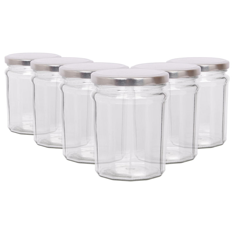 Glass Jar - Set of 6, Silver, 250ml