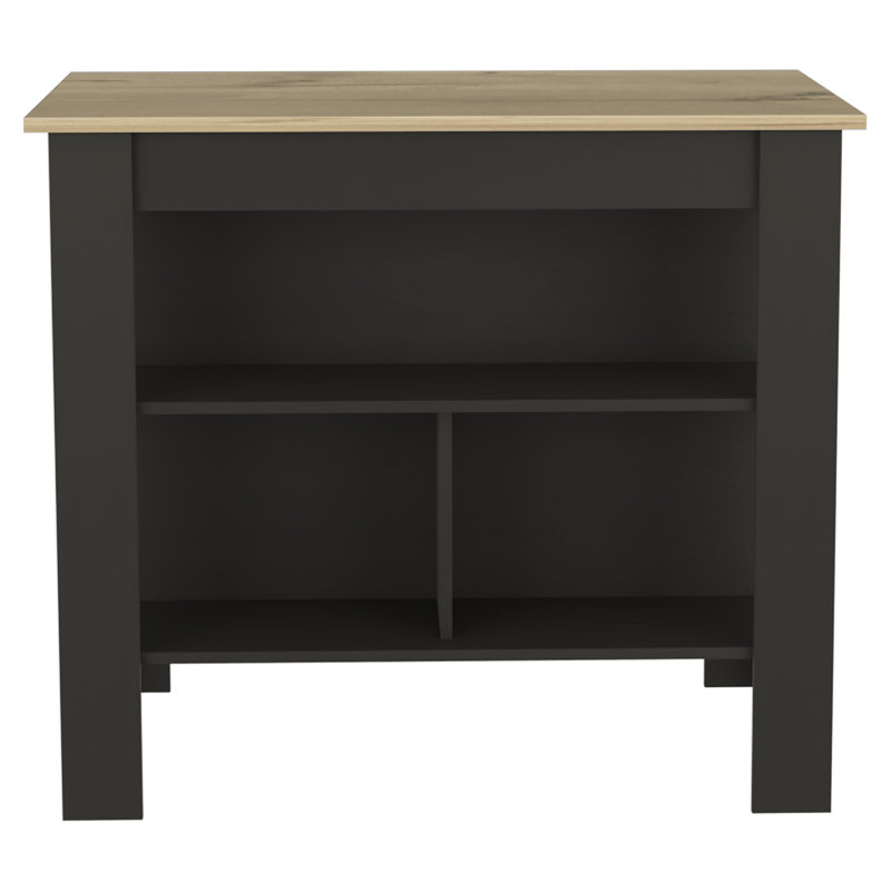 Kitchen Island With Four Legs And Three Shelves - Black And Light Oak Finish | Gift Idea, Black/Natural