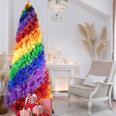 Arbre coloré de 6 pi avec 1248 pointes de branches, conception en spirale arc-en-ciel, support en métal pour arbre artificiel de Noël, décoration de Noël unique