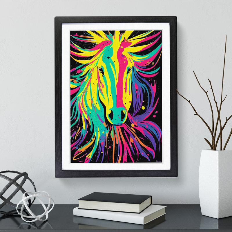 XV1022-4095X Splashed Horse No.5 Abstract - Single Picture Frame Painting, 64cm H x 46cm W x 2cm D, Black