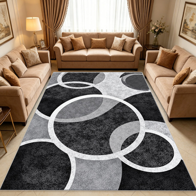 Black Grey Circle carpet-easy to clean, machine-washable, soft and comfortable; suitable for door mats, kitchens, living rooms, bedrooms, corridors, and laundry areas. Easy to clean, durable carpet for home decoration.