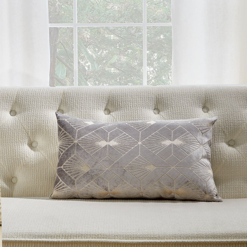 Gray With Brushed Diamond Pattern And Feather Insert Pillow, 12"H x 20"W
