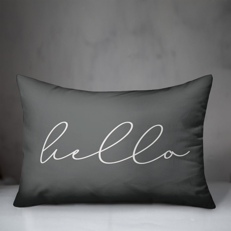 Textual Outdoor Throw Pillow, Dark Gray/White