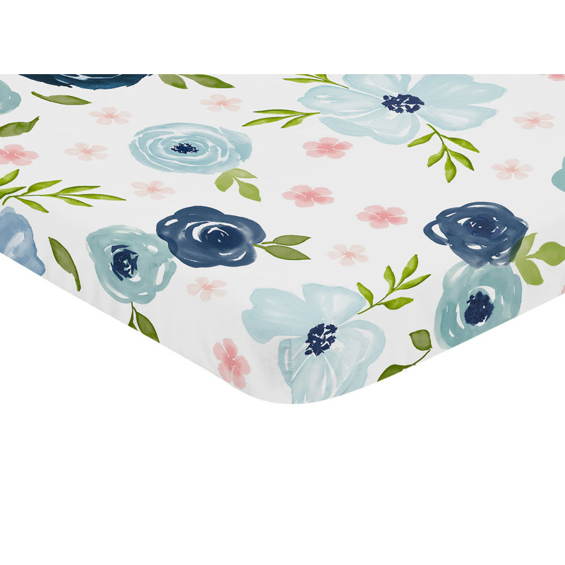 Drap-housse pour lit de bébé aquarelle, Rose rosé / vert / bleu