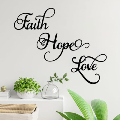 Faith Hope Love Metal Wall Decor Set of 3 – Inspirational Rustic Farmhouse Wall Art Signs, Black Vintage Word Wall Hanging for Living Room, Bedroom, Entryway
