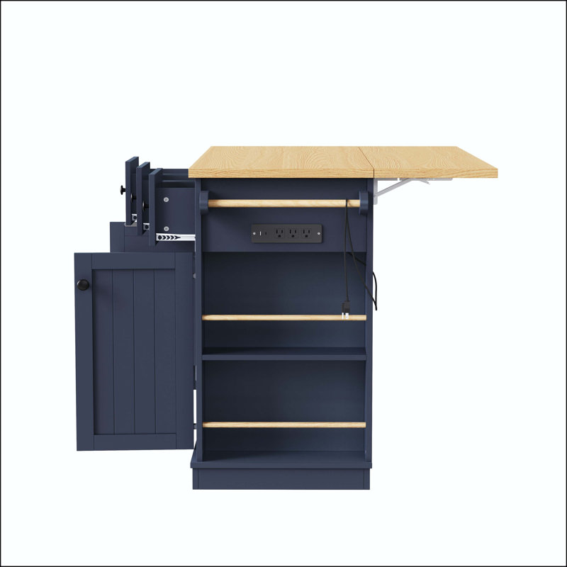 Îlot de cuisine 53 po avec 2 tabourets de bar, prise de courant, rangement et chariot roulant, Marine