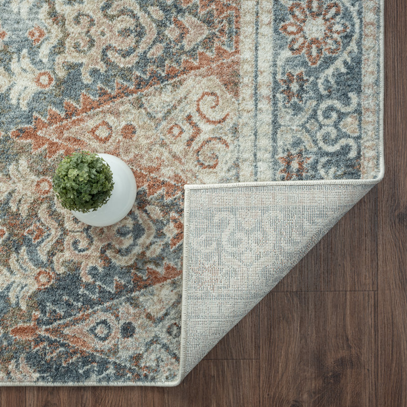 Tapis bleu à motif géométrique Lussi, Rectangle 5 pi x 7 pi
