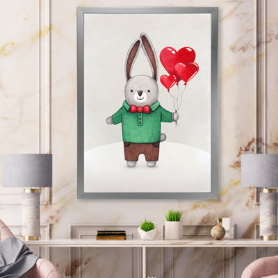 Petit mignon lapin tenant des ballons - peinture sur toile