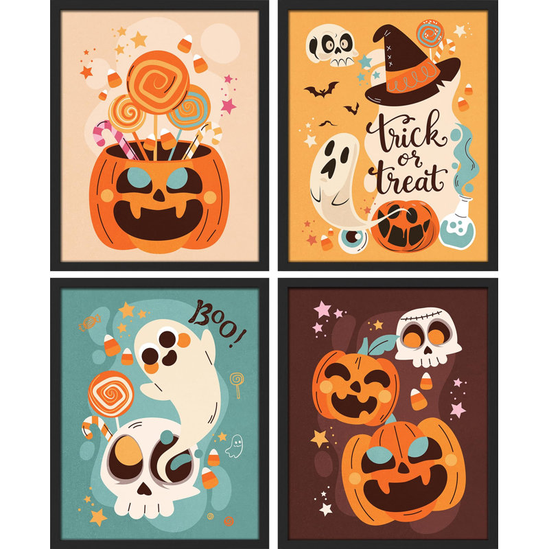 «Cute Halloween Ghost Jack O 'Lantern Candy», impression sur papier, 4 pièces, Blanc, H 14 po x l 11 po
