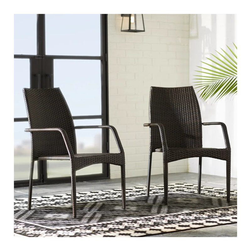 Brown Resin Wicker Outdoor Chairs Set of 2 - Weather Resistant Patio Seating with Iron Frame for Garden, Deck & Poolside