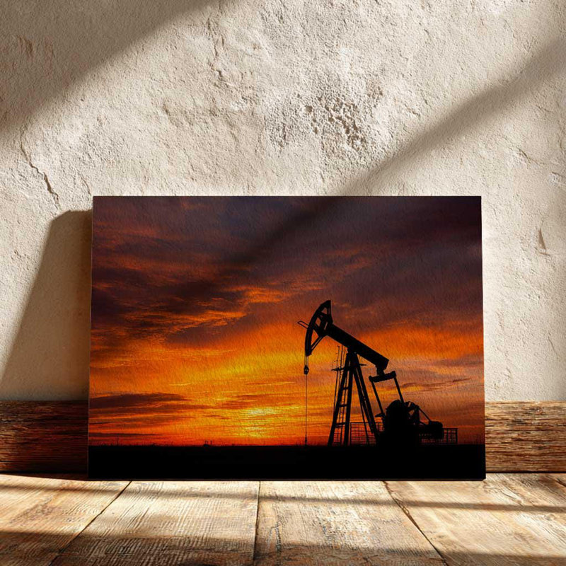 «Texas Oil Pumpjack Sunset», impression sur toile - décor de mur occidental - paysage industriel rustique, H 12 po x l 18 po